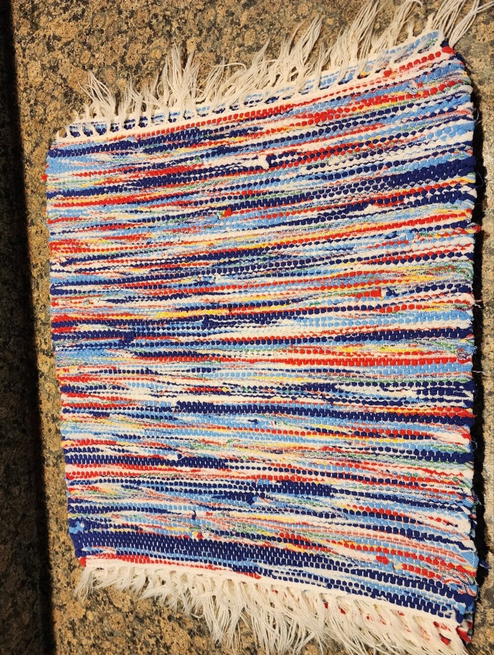 Vintage Rag Striped Placemats in Blue, Red, and White, Set Of 5